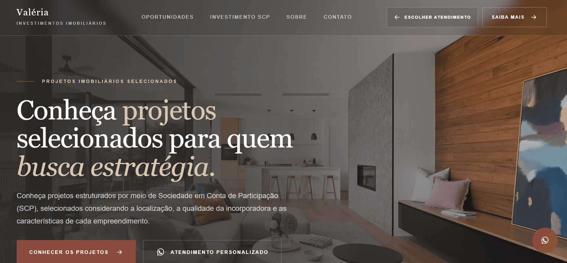 Página de investimentos imobiliários
